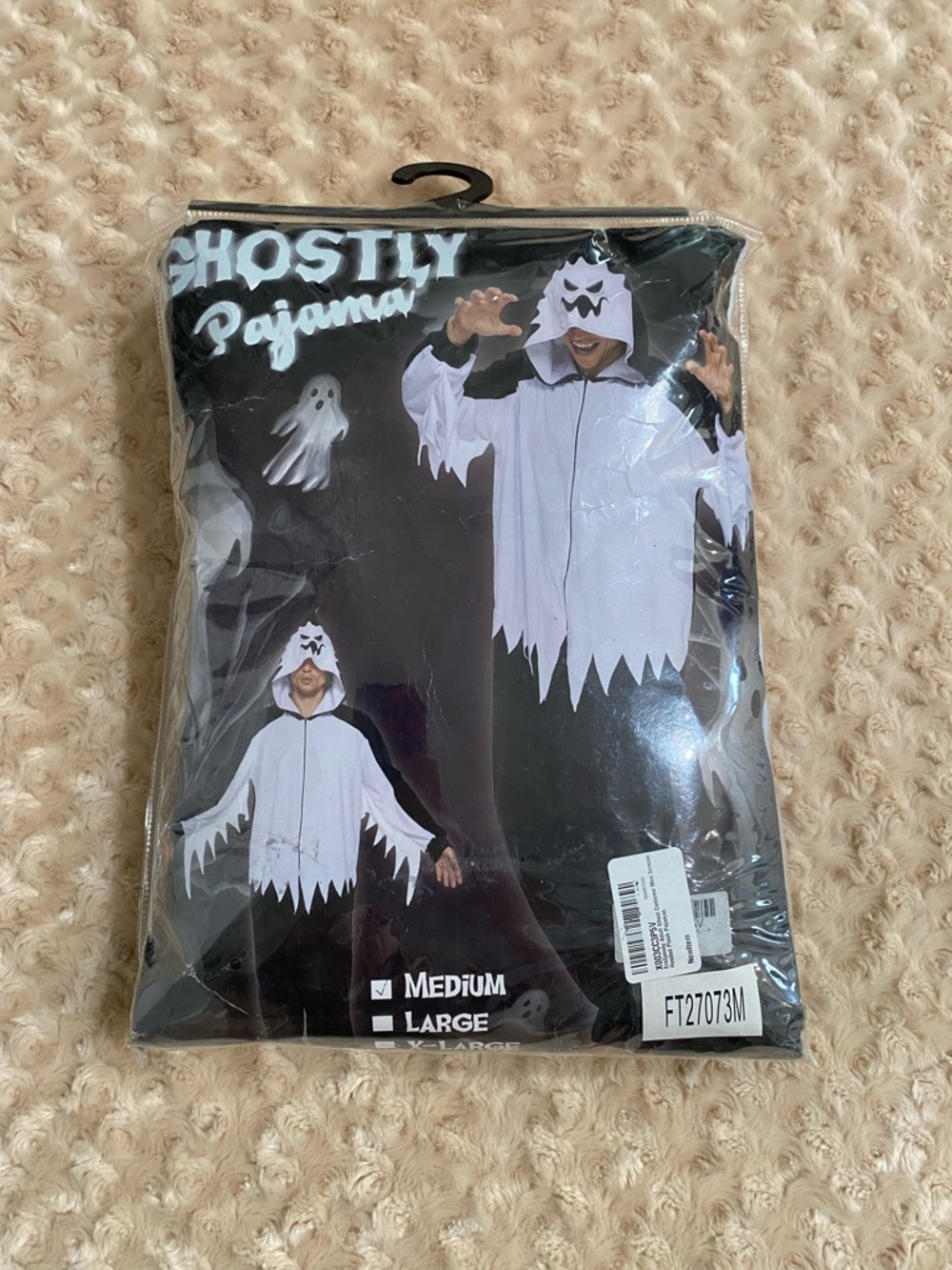 New Men Medium Ghostly Pajama" hooded ghost costume